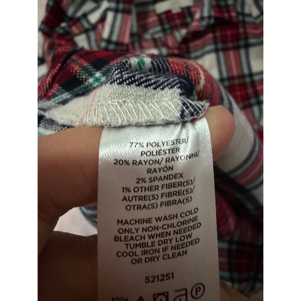 LOFT Red Navy White Metallic Plaid Flannel Button Down Shirt Small - Picture 4 of 6